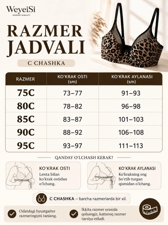 WeiyeSi ayollar byustgalteri, C chashka, 75C–95C, katta o‘lchamli, ko‘taruvchi lifchik