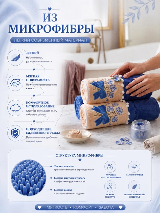 Набор полотенец банных и для лица: мягкое полотенце из микрофибры, комплект 2 шт