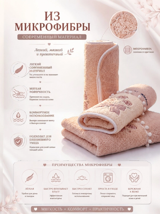 Набор полотенец банных и для лица: мягкое полотенце из микрофибры, комплект 2 шт