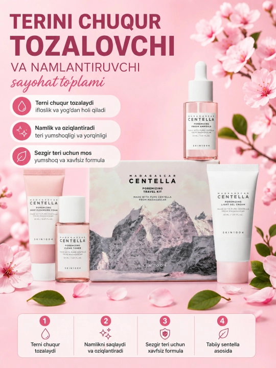 Sayohat uchun mini yuz parvarishi to'plami, SKIN1004, Madagascar centella travel
