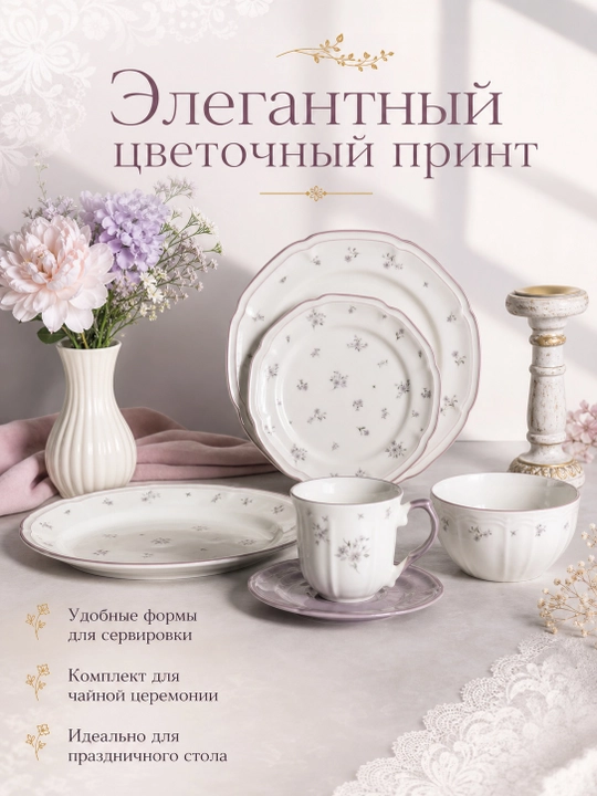 Набор посуды на 6 персон, 32 предмета, фарфор, в стиле Zara home