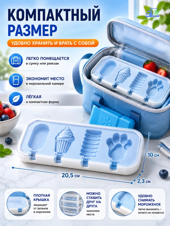 Форма для эскимо силиконовая с крышкой, 4 ячейки, 24×10×3 см для мороженого
