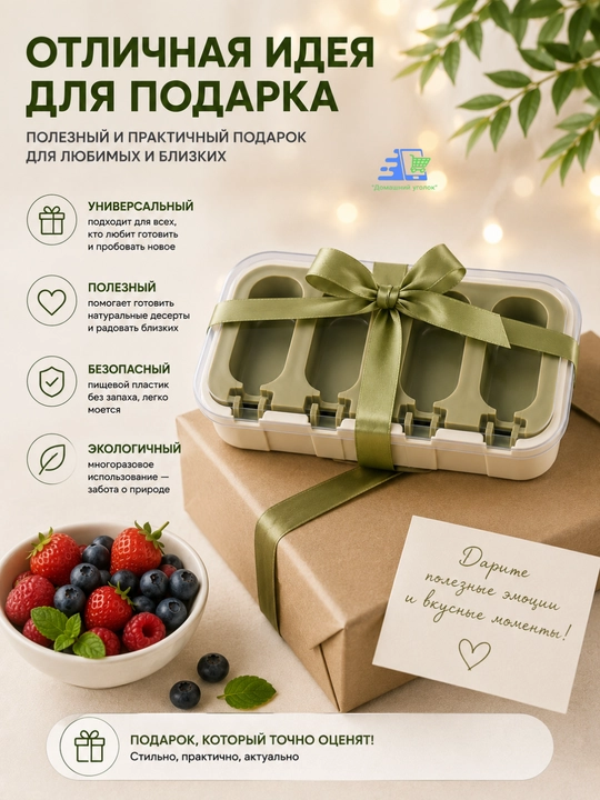 Форма для эскимо силиконовая с крышкой, 4 ячейки, 24×10×3 см для мороженого