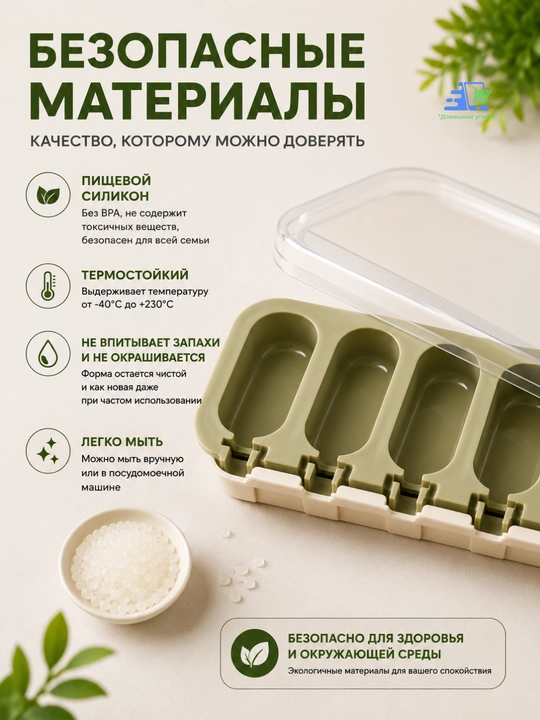 Форма для эскимо силиконовая с крышкой, 4 ячейки, 24×10×3 см для мороженого