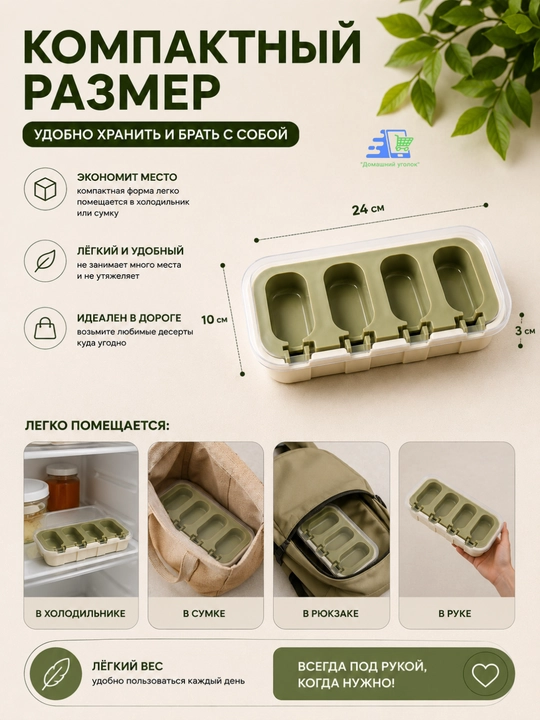 Форма для эскимо силиконовая с крышкой, 4 ячейки, 24×10×3 см для мороженого