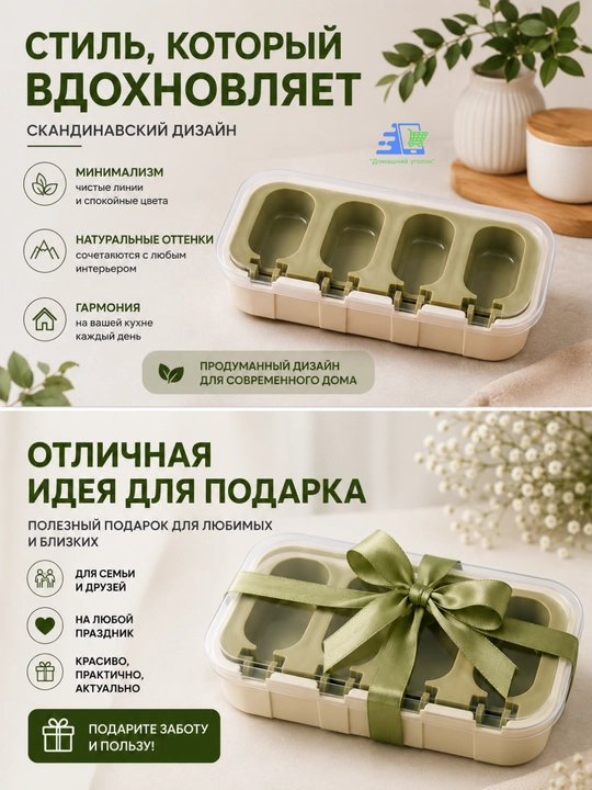 Форма для эскимо силиконовая с крышкой, 4 ячейки, 24×10×3 см для мороженого
