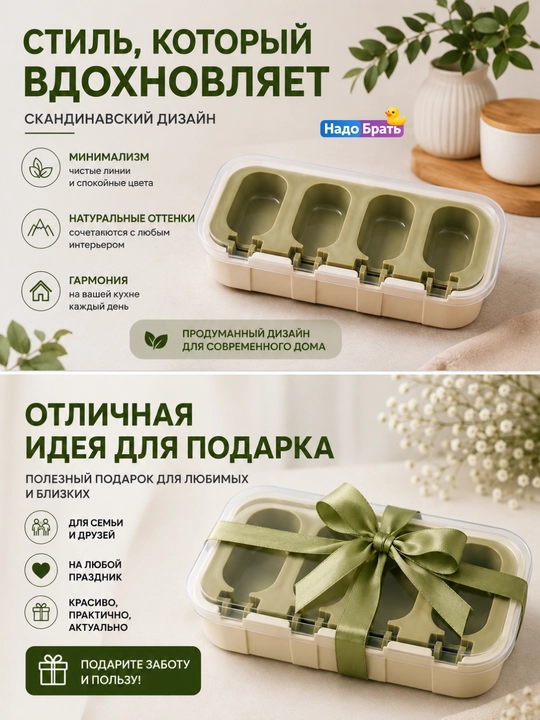 Форма для эскимо силиконовая с крышкой, 4 ячейки, 24×10×3 см для мороженого