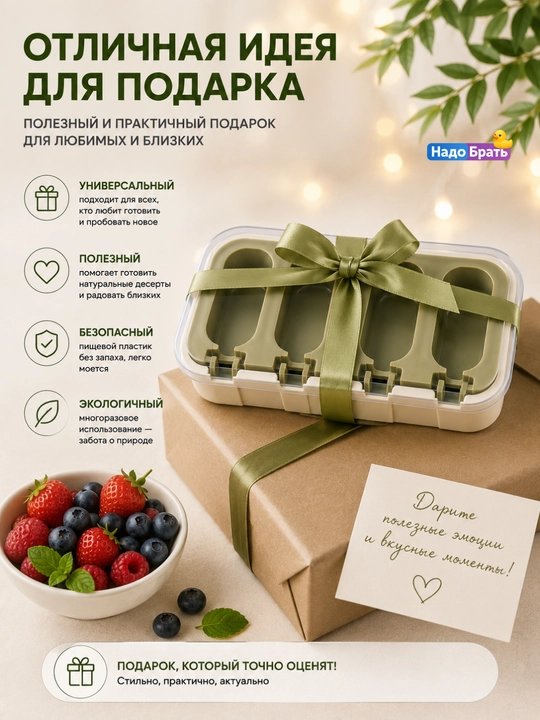 Форма для эскимо силиконовая с крышкой, 4 ячейки, 24×10×3 см для мороженого