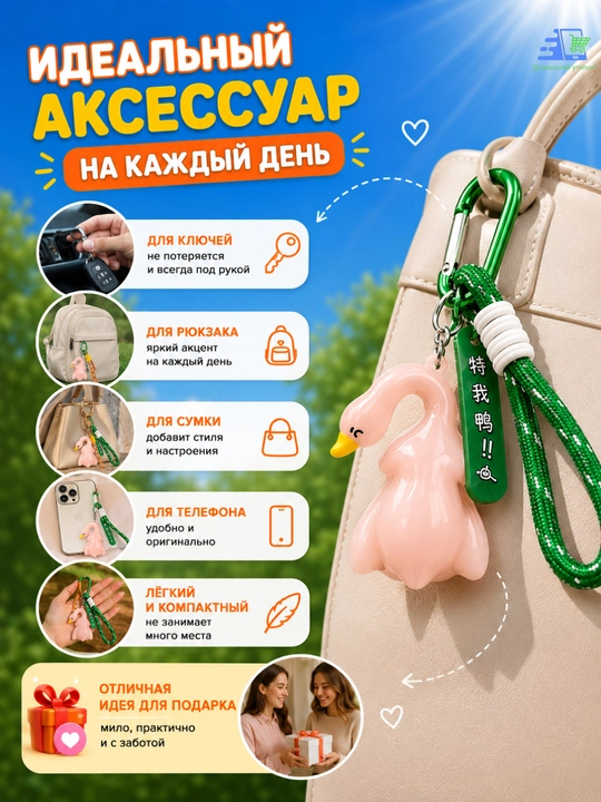 Брелок-подвеска на зеркало заднего вида и рюкзак "Гусь" с карабином