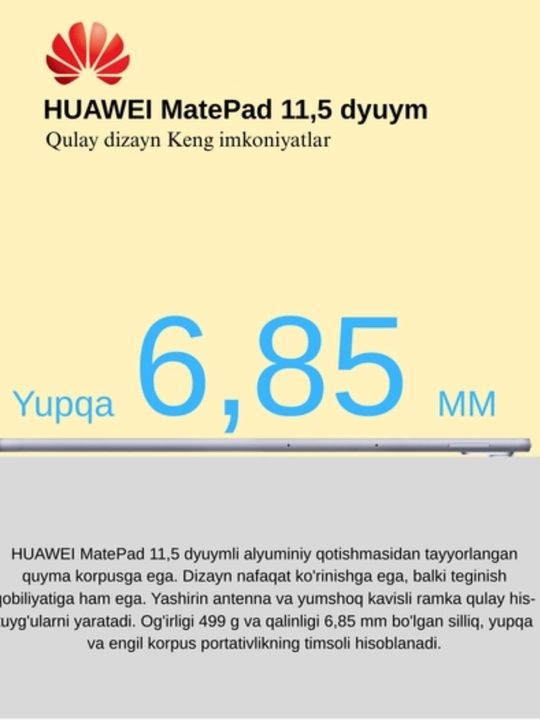 Planshet HUAWEI MatePad, 11,5", 120 Hz ekran, PaperMatte displey, HiSiliconKirinT82B