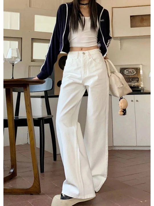 Ayollar uchun baland belli mom jeans – turli rangdagi denim shimlar, jinsi shimlar