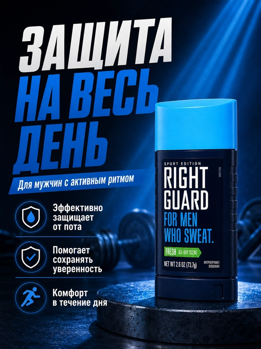 Дезодорант-стик Right Guard Sport Fresh для мужчин, 73.7 г, защита 48 часов, США - 