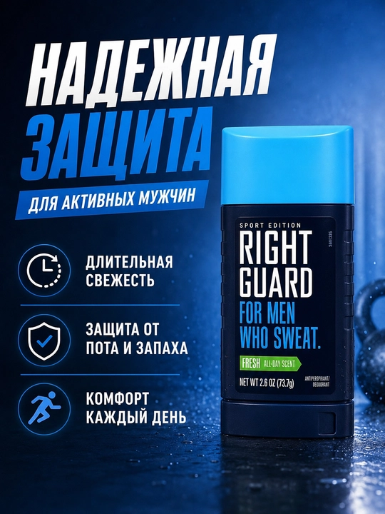 Дезодорант-стик Right Guard Sport Fresh для мужчин, 73.7 г, защита 48 часов, США