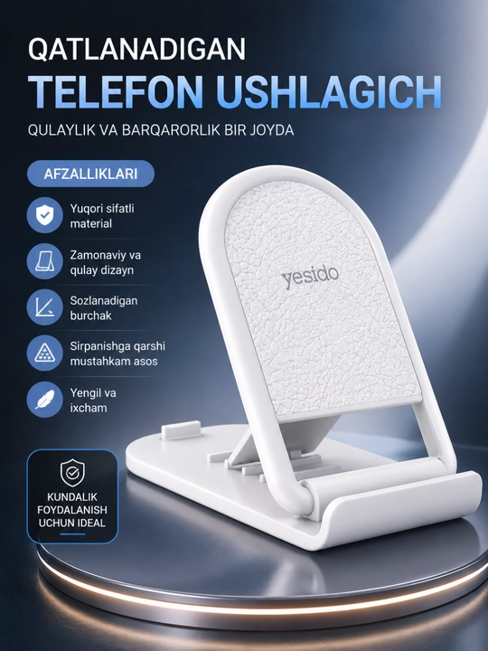 Qatlanadigan Telefon Ushlagich – Sozlanadigan Stol Stendi, Barqaror va Universal Holder - 