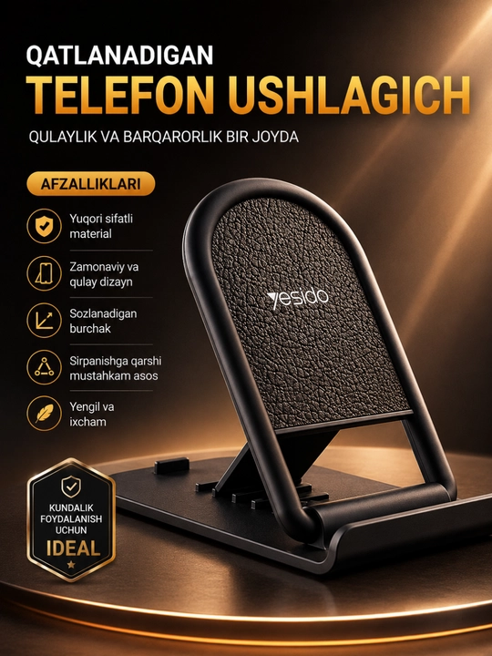 Qatlanadigan Telefon Ushlagich – Sozlanadigan Stol Stendi, Barqaror va Universal Holder - 