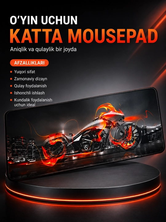 Katta Gaming Mousepad – Sirpanmaydigan, Tezkor Harakat va Yuqori Aniqlik uchun Gilamcha - 