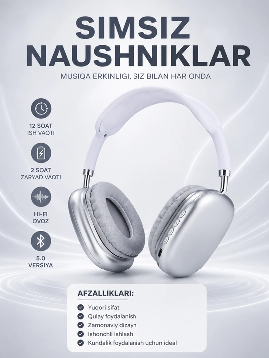 Simsiz Bluetooth Quloqchin – Hi-Fi Stereo Ovoz, 12 Soat Ishlash va Bluetooth 5.0 - 