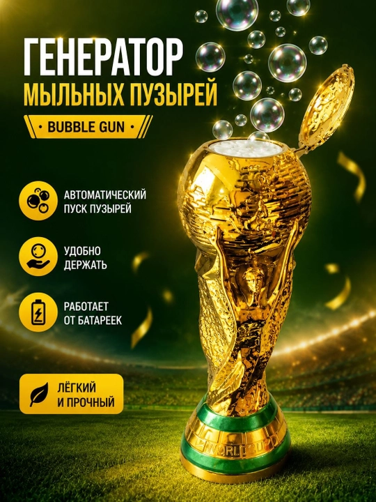 Генератор мыльных пузырей в форме футбольного кубка, золотой - 