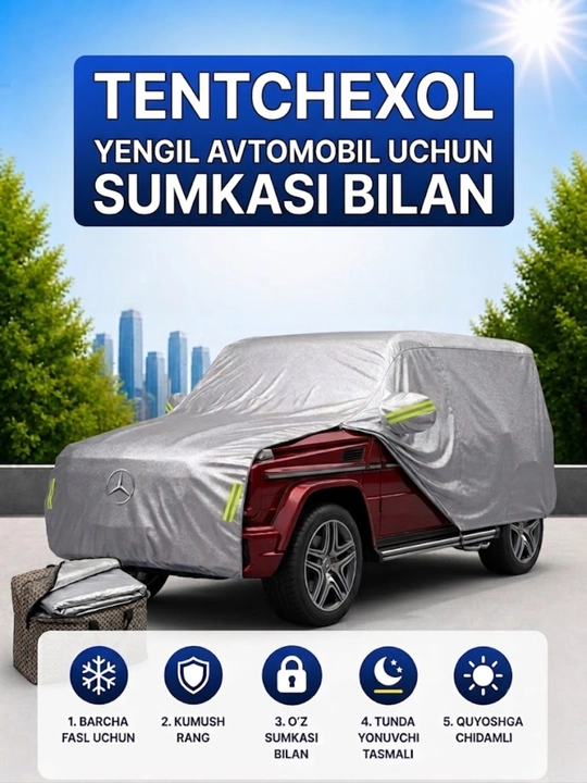 Avtomobil uchun himoya tenti, quyosh va yomg‘irdan himoya qiluvchi sifatli g‘ilof