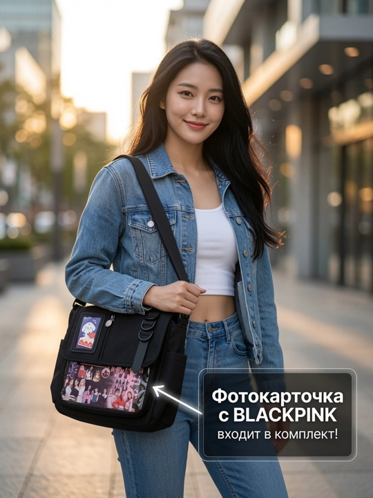 Сумка шоппер через плечо, унисекс, вместительная, в корейском стиле, с брелоком и значками
