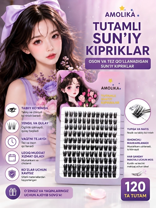 Anime, 3D-effektli sun'iy kirpiklar, individual kengaytirish - 