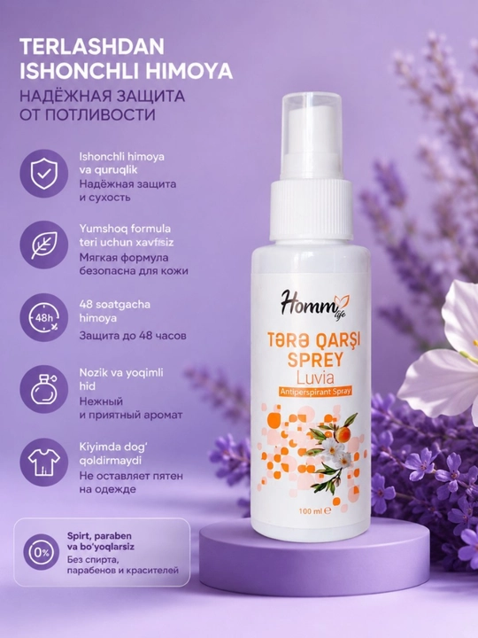 Antiperspirant sprey, terlashga qarshi vosita, ayollar