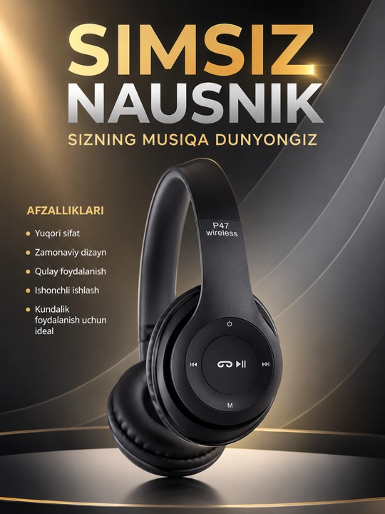 P47 Wireless Bluetooth Quloqchin – Stereo Ovoz, Mikrofon, TF Karta va AUX Ulanish - 