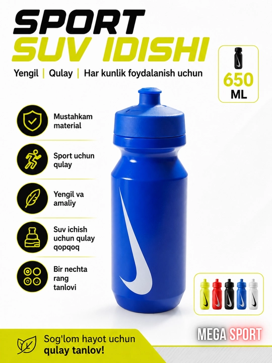 Sport va kundalik foydalanish uchun suv idishi, 650 ml - 