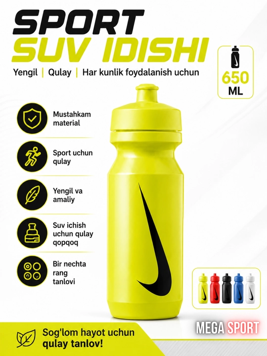 Sport va kundalik foydalanish uchun suv idishi, 650 ml - 