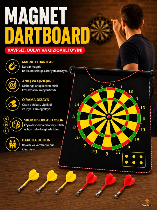 Xavfsiz magnitli darts taxtasi, bolalar va kattalar uchun, o‘yin xonasi uchun, 38 x 46 - 