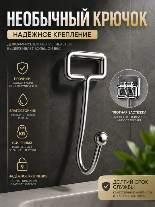 Самоклеящиеся крючки для ванной и кухни из нержавеющей стали, набор 4 шт