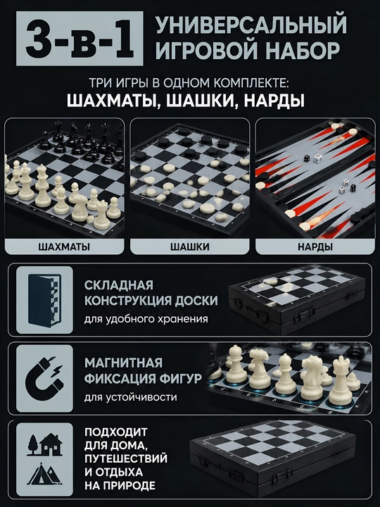Shaxmat narda shashka 3 tasi 1 da magnitli stol o'yinlari
