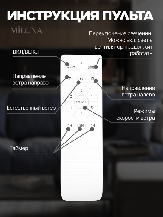 Люстра с вентилятором потолочная подвесная LED, 3 режима света, 6 скоростей вентилятора