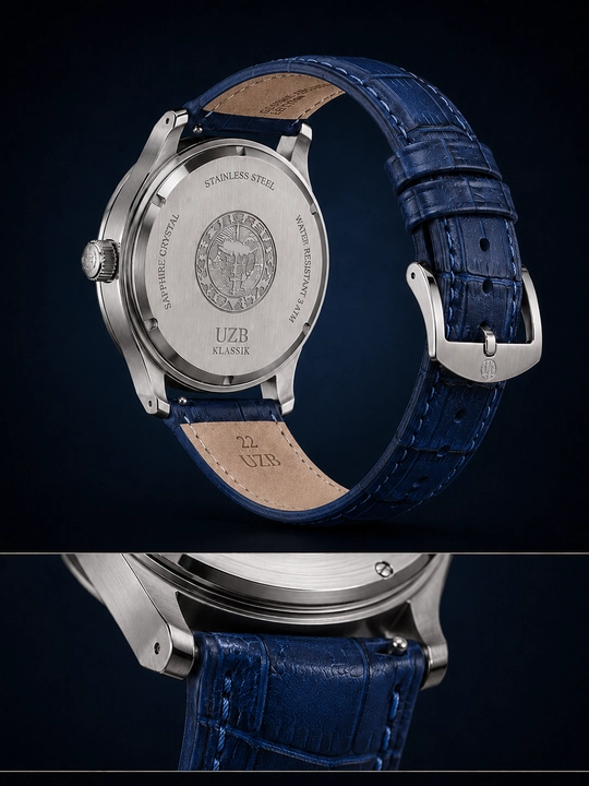Мужские часы с гербом УЗБ, с кожаным ремешком