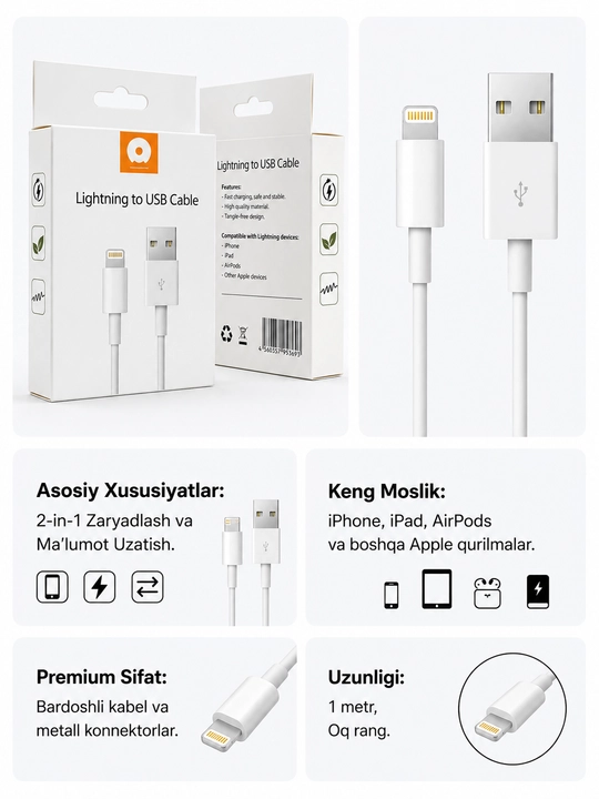 Кабель USB-C/USB-C to Lightning 1 м, для всех гаджетов - 