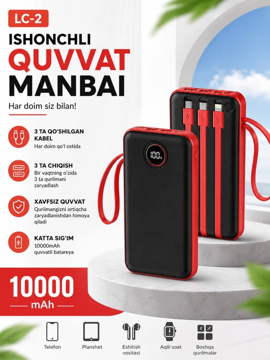 Powerbank 10000 mAh, 22.5W, , USB zaryadlovchi, tashqi akkumulyator