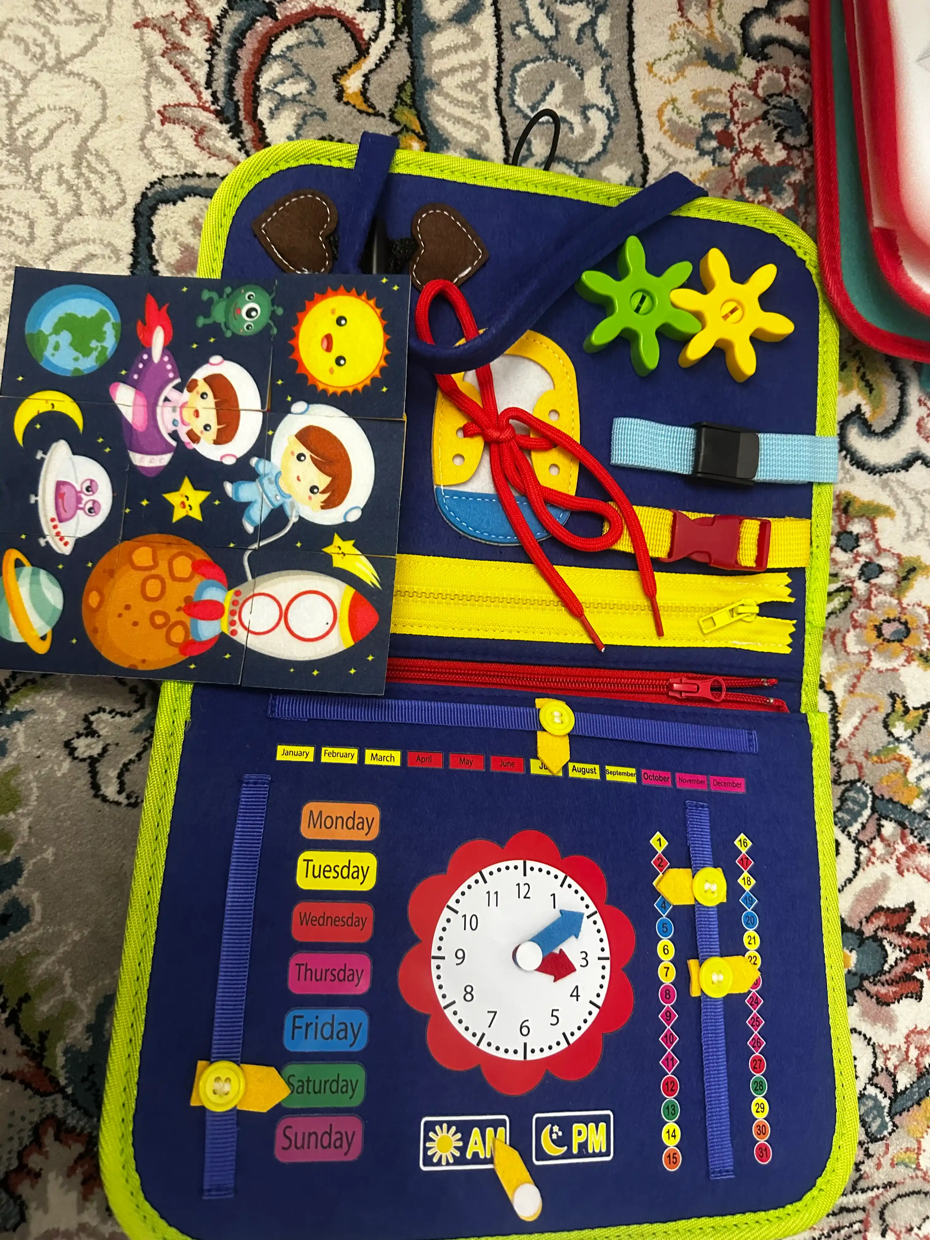 Bizibord kitob, o'quv o'yinchoq, bizibord yo'lga, bolalar uchun o'yinchiq kitob, montessori