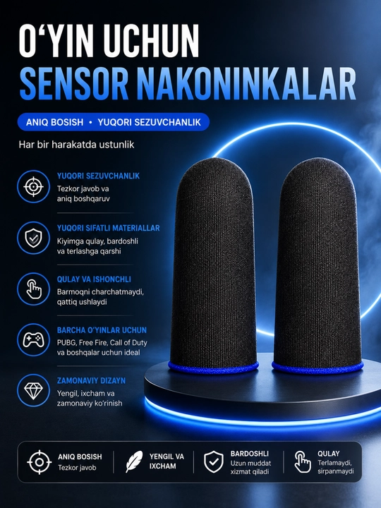 Mobil O'yin Uchun Sensor Nakladkalar – PUBG, Free Fire va COD uchun Barmoq Qopqoqlari - 