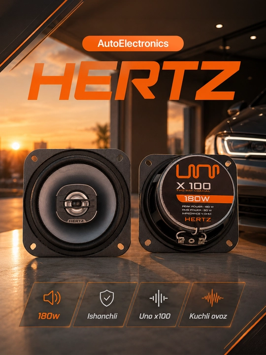 Avtokolonka Hertz UNO X 100, 2 yo‘lli koaksial dinamik, 180W, 4 Ohm - 