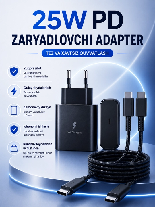 Быстрое зарядное устройство 25W PD с кабелем USB-C to USB-C для Fast Charge - 