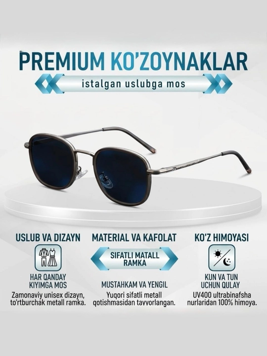 Erkaklar uchun quyoshdan himoyalovchi ko‘zoynak, universal o‘lcham