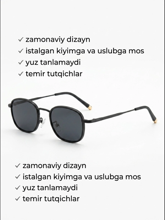 Erkaklar uchun quyoshdan himoyalovchi ko‘zoynak, universal o‘lcham