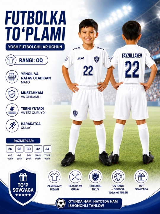 Bolalar futbol formasi 3 yoshdan 10 yoshgacha - 