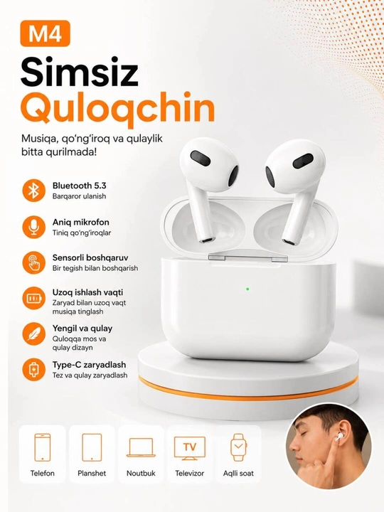 Pods pro 3 simsiz quloqchin ANC, Android va iPhone uchun