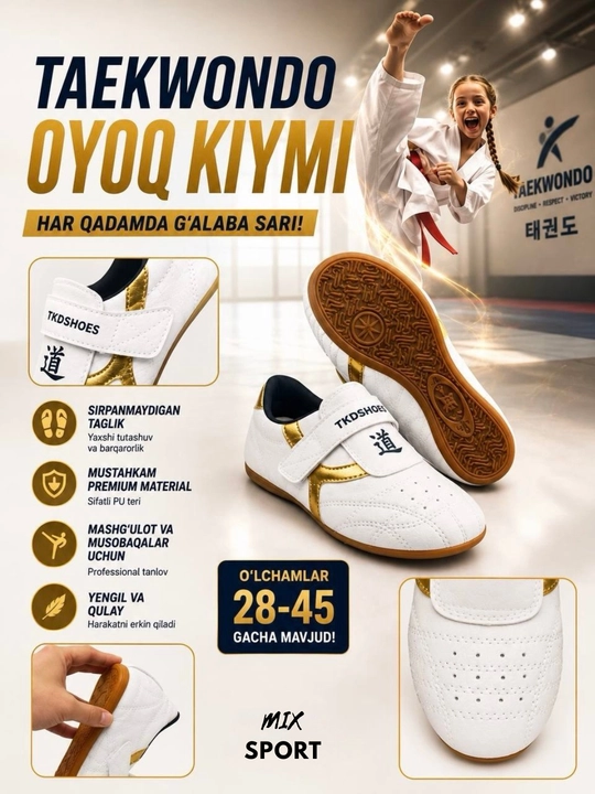 Taekvondo va sport zali uchun qulay SOGI poyabzali, 28-45 o‘lchamlarda - 
