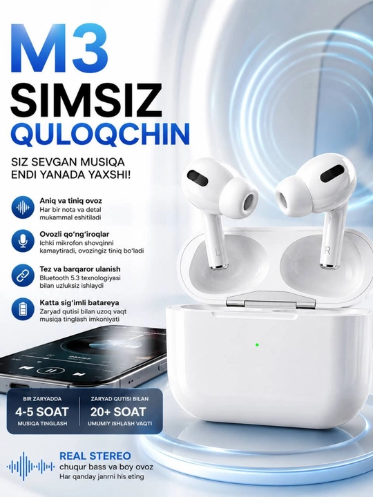 Simsiz quloqchinlar APods pro 2, iPhone va android uchun