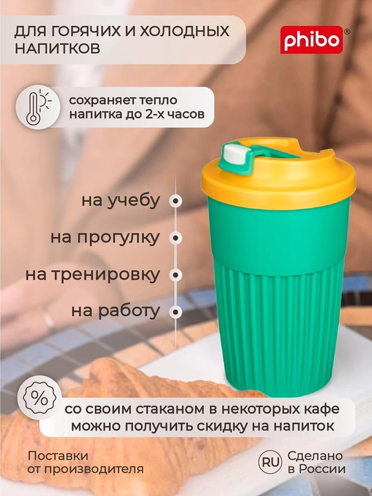 Стакан для горячих и прохладных напитков, с клапаном, 450 мл