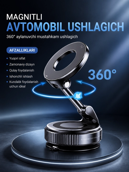 Magnitli Avtomobil Telefon Ushlagichi – 360° Aylanuvchi Kuchli Magnit Holder - 