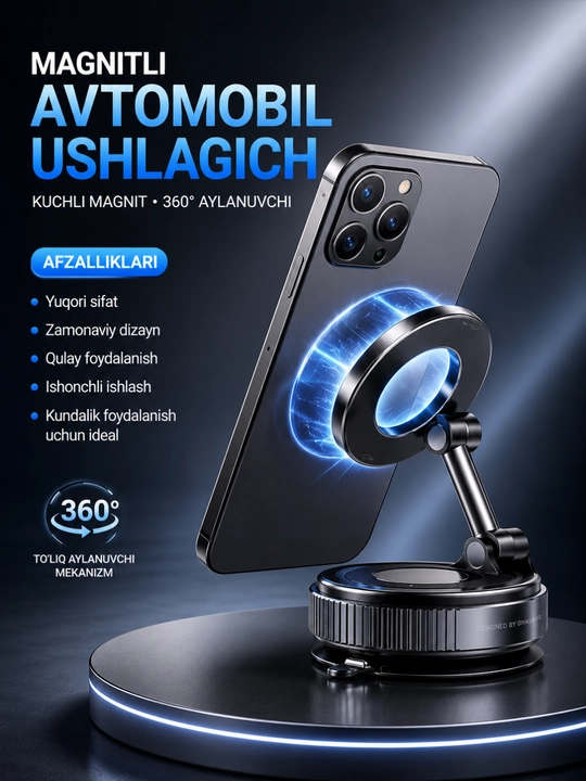 Magnitli Avtomobil Telefon Ushlagichi – 360° Aylanuvchi Kuchli Magnit Holder - 