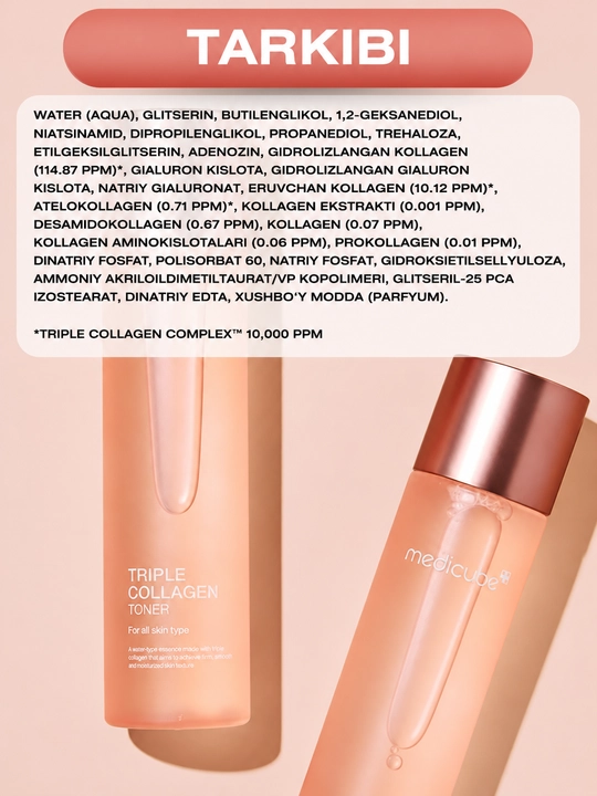 Medicube Kollagenli namlantiruvchi va qarishga qarshi yuz toneri, 140 ml